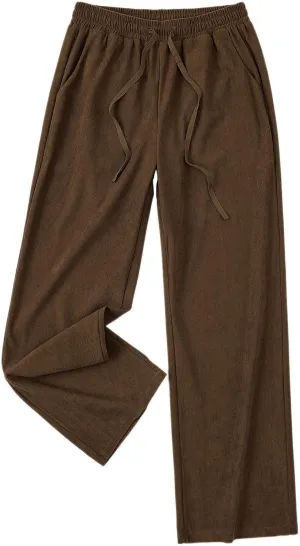 Wide Leg Track Pants Women High Waisted Straight Leg Pants Loose Fit Casual Lounge Trouser Knitted Trendy Sweatpants