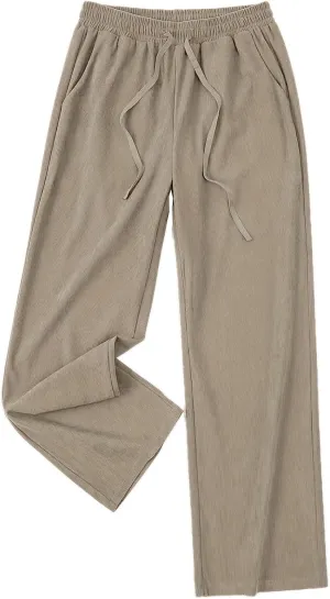 Wide Leg Track Pants Women High Waisted Straight Leg Pants Loose Fit Casual Lounge Trouser Knitted Trendy Sweatpants