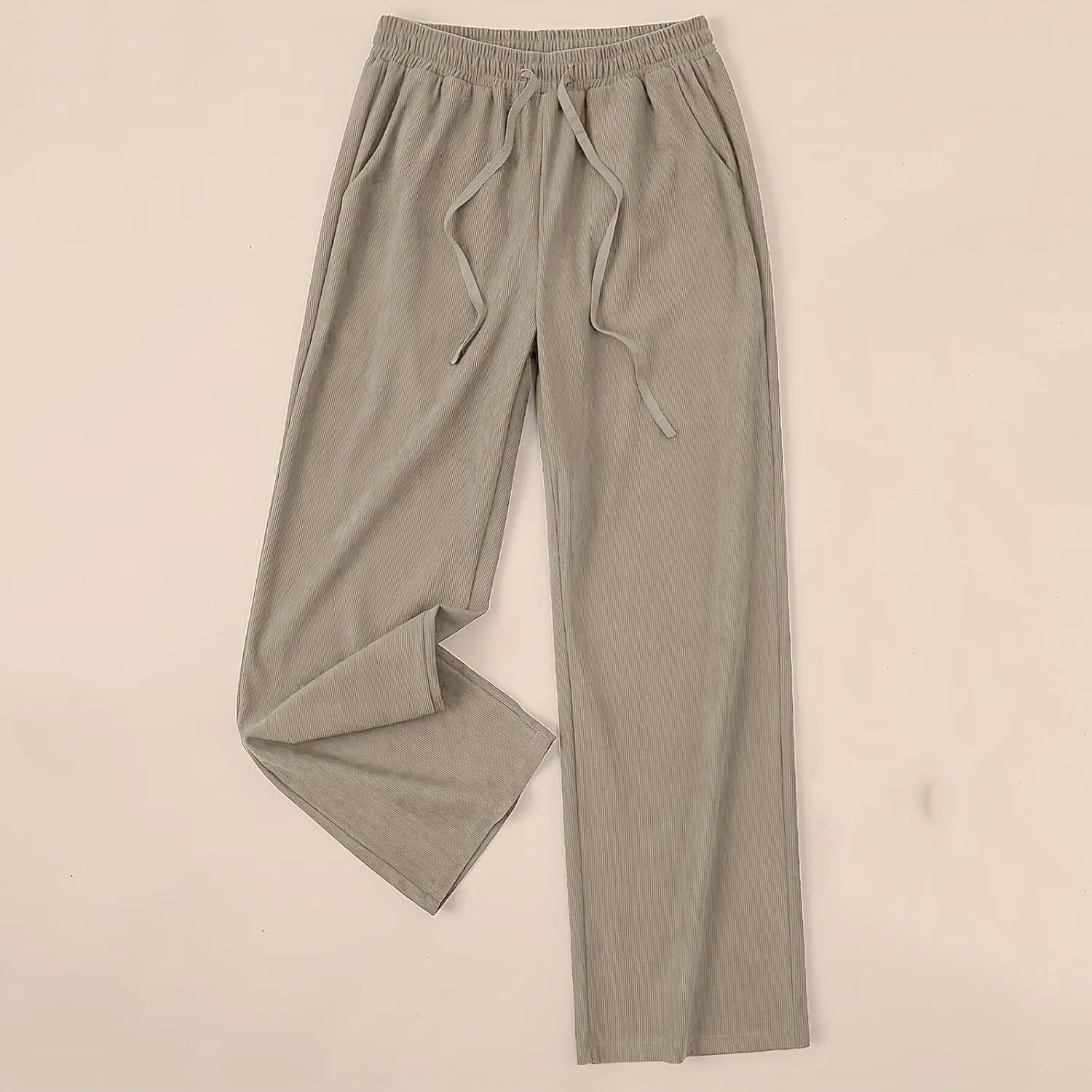 Wide Leg Track Pants Women High Waisted Straight Leg Pants Loose Fit Casual Lounge Trouser Knitted Trendy Sweatpants