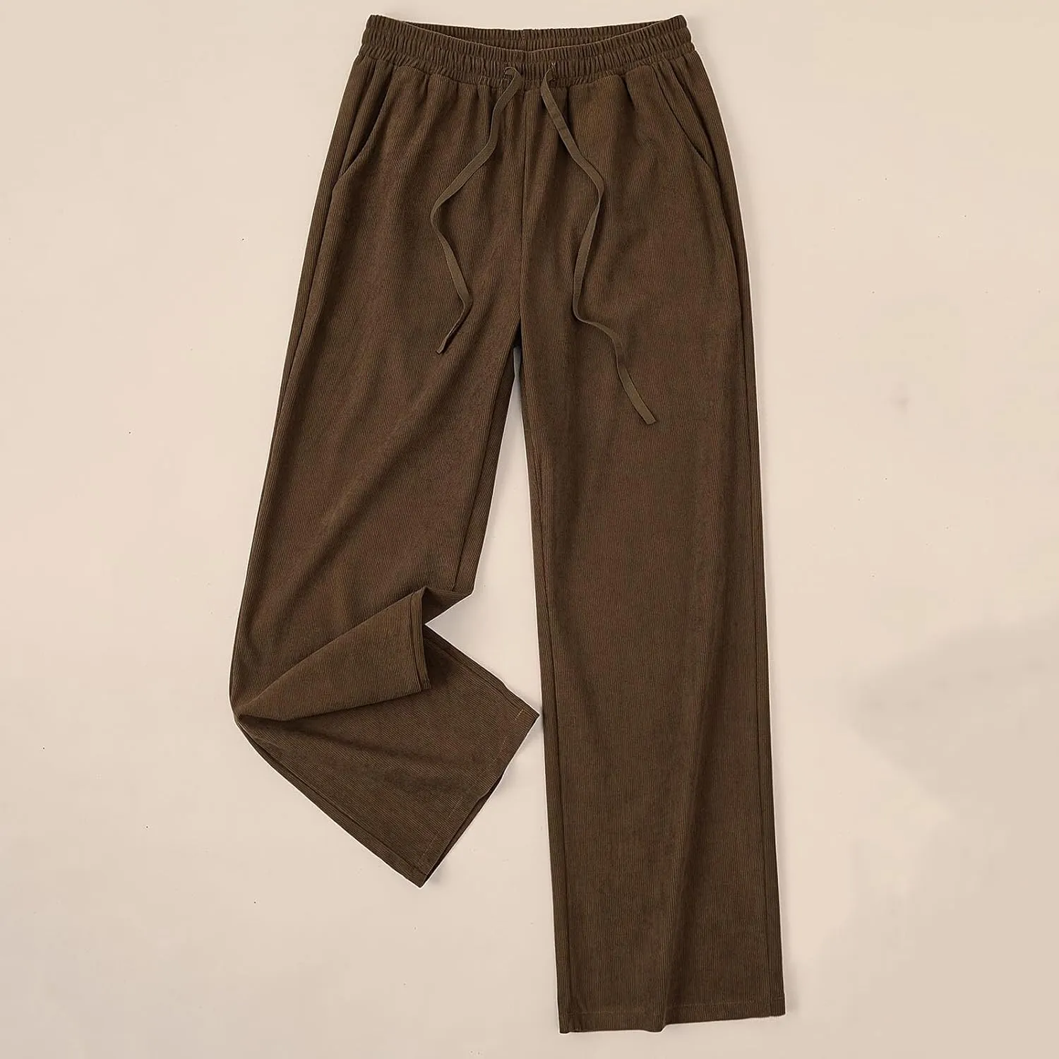 Wide Leg Track Pants Women High Waisted Straight Leg Pants Loose Fit Casual Lounge Trouser Knitted Trendy Sweatpants