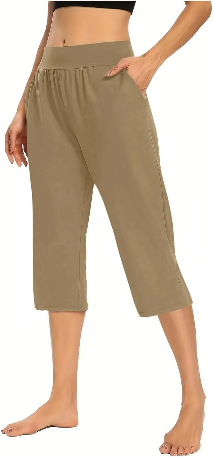 Wide Leg Yoga Pants for Women Casual Loose Soft Lounge Capris Cropped Pant Trousers High Waisted Athletic Sweatpants