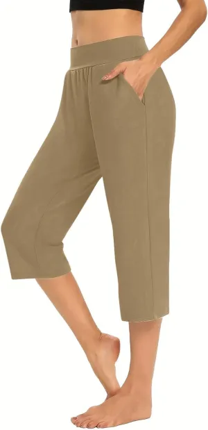 Wide Leg Yoga Pants for Women Casual Loose Soft Lounge Capris Cropped Pant Trousers High Waisted Athletic Sweatpants