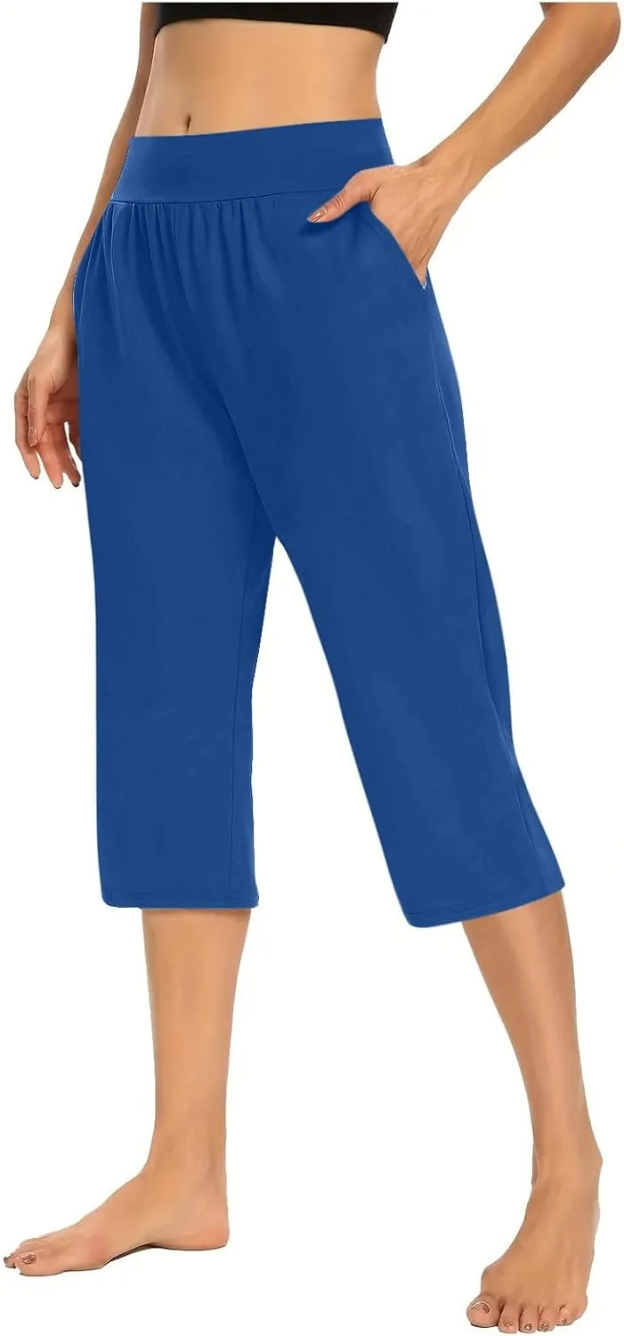 Wide Leg Yoga Pants for Women Casual Loose Soft Lounge Capris Cropped Pant Trousers High Waisted Athletic Sweatpants