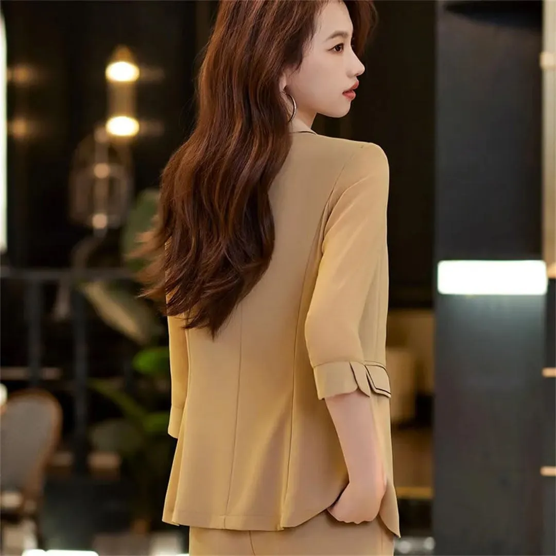 Women Blazer Formal Half Sleeve Slim Suit Jacket Office Ladies Work Coat