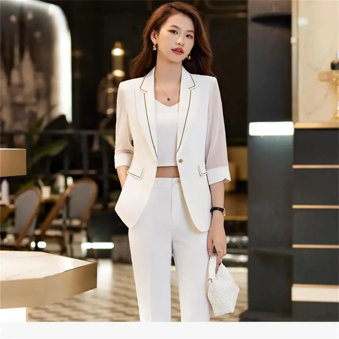 Women Blazer Formal Half Sleeve Slim Suit Jacket Office Ladies Work Coat