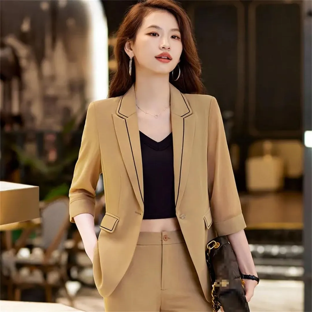 Women Blazer Formal Half Sleeve Slim Suit Jacket Office Ladies Work Coat