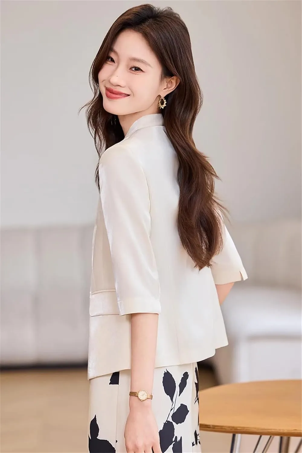 Women Blazer Jackets Half Sleeve Slim Office Ladies Work Business V-Neck Suit Jacket