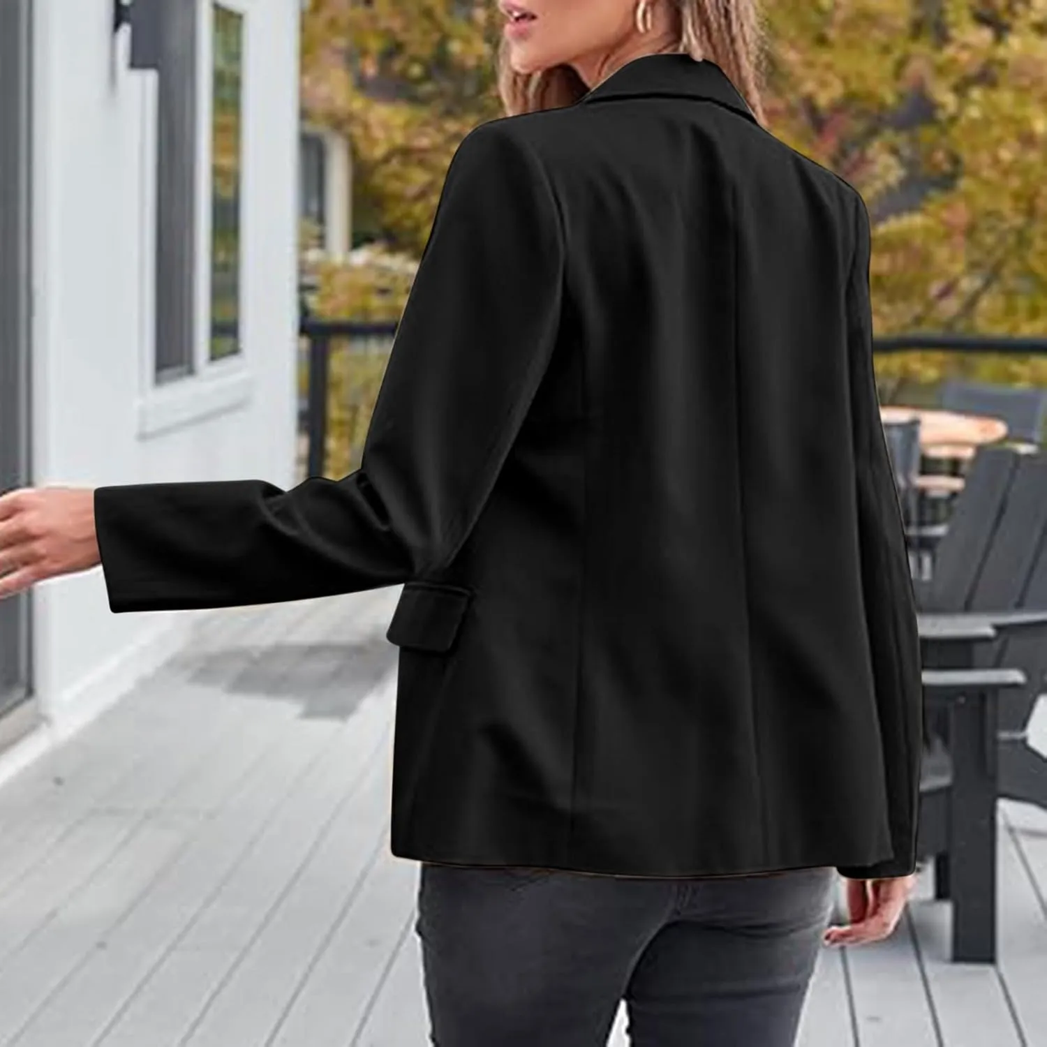 Women Blazer Jackets Solid Color Long Sleeved Lapel Tailored Jackets with Pockets Lightweight Office Work Suit Coat