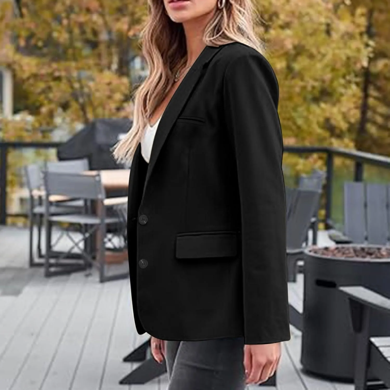 Women Blazer Jackets Solid Color Long Sleeved Lapel Tailored Jackets with Pockets Lightweight Office Work Suit Coat