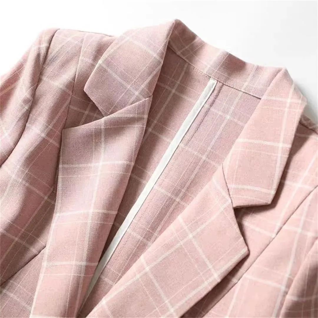 Women Casual Plaid Blazer Summer Business Work Coat Office Ladies Suit Jacket