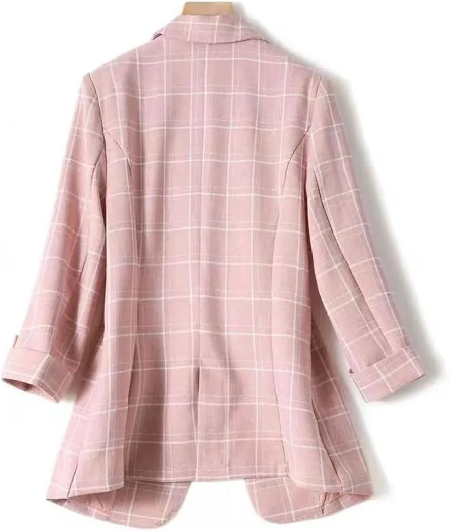 Women Casual Plaid Blazer Summer Business Work Coat Office Ladies Suit Jacket