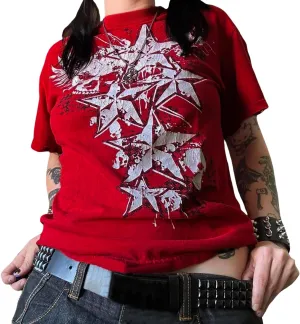Women Fairy Grunge Y2k Shirts Short Sleeve Gothic Graphic Top Vintage Print Crop Tee Aesthetic Oversized Clothes