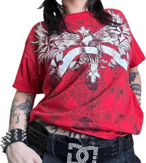 Women Fairy Grunge Y2k Shirts Short Sleeve Gothic Graphic Top Vintage Print Crop Tee Aesthetic Oversized Clothes