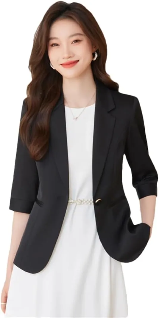 Women Half Sleeve Small Suit Jacket Spring Summer Office Ladies Blazer Coat
