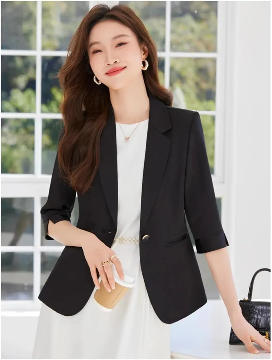 Women Half Sleeve Small Suit Jacket Spring Summer Office Ladies Blazer Coat