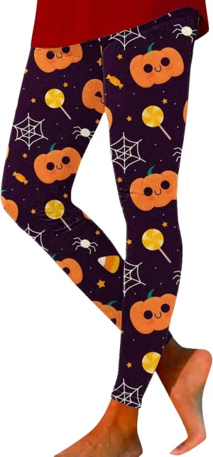 Women Halloween Leggings Striped Halloween Print Collection High Waist Women's Leggings Compression Pants Yoga