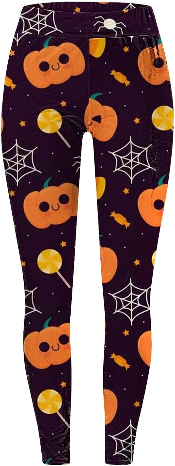 Women Halloween Leggings Striped Halloween Print Collection High Waist Women's Leggings Compression Pants Yoga