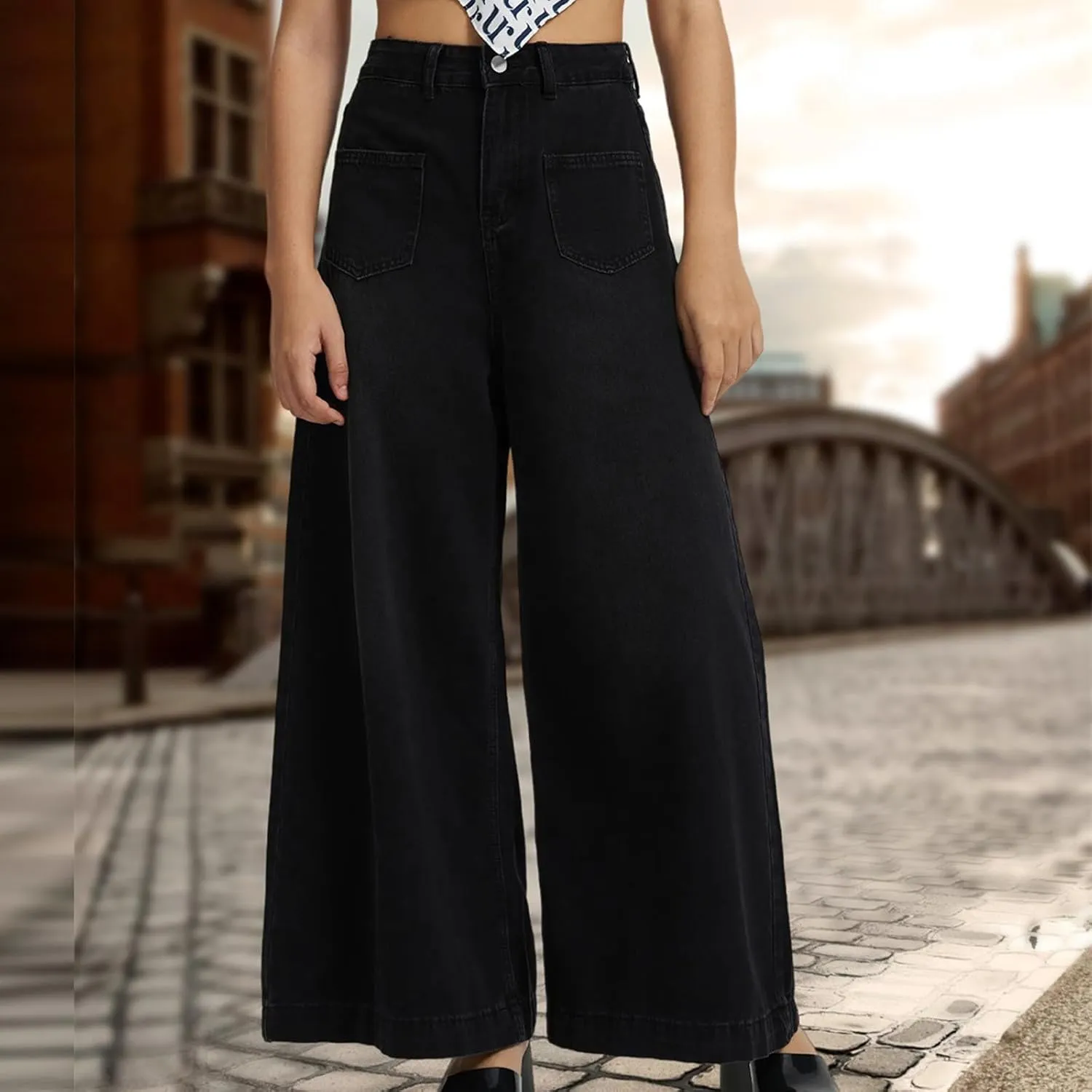 Women Jeans High Waisted Trendy Stretch Boyfriend Baggy Jeans Straight Wide Leg Casual Denim Pants Teen Girls Trousers