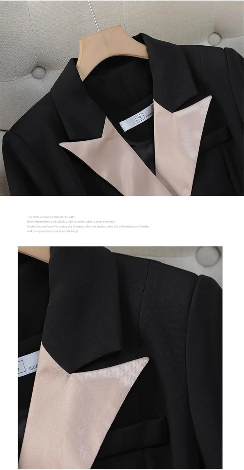Women Long Sleeve Professional Patchwork Double Breasted Suit Jacket Westernwear Tailored Blazer