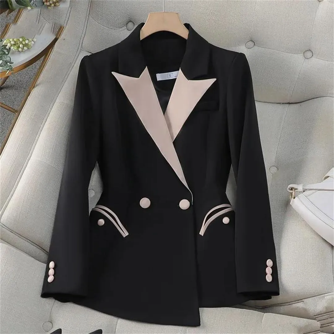 Women Long Sleeve Professional Patchwork Double Breasted Suit Jacket Westernwear Tailored Blazer