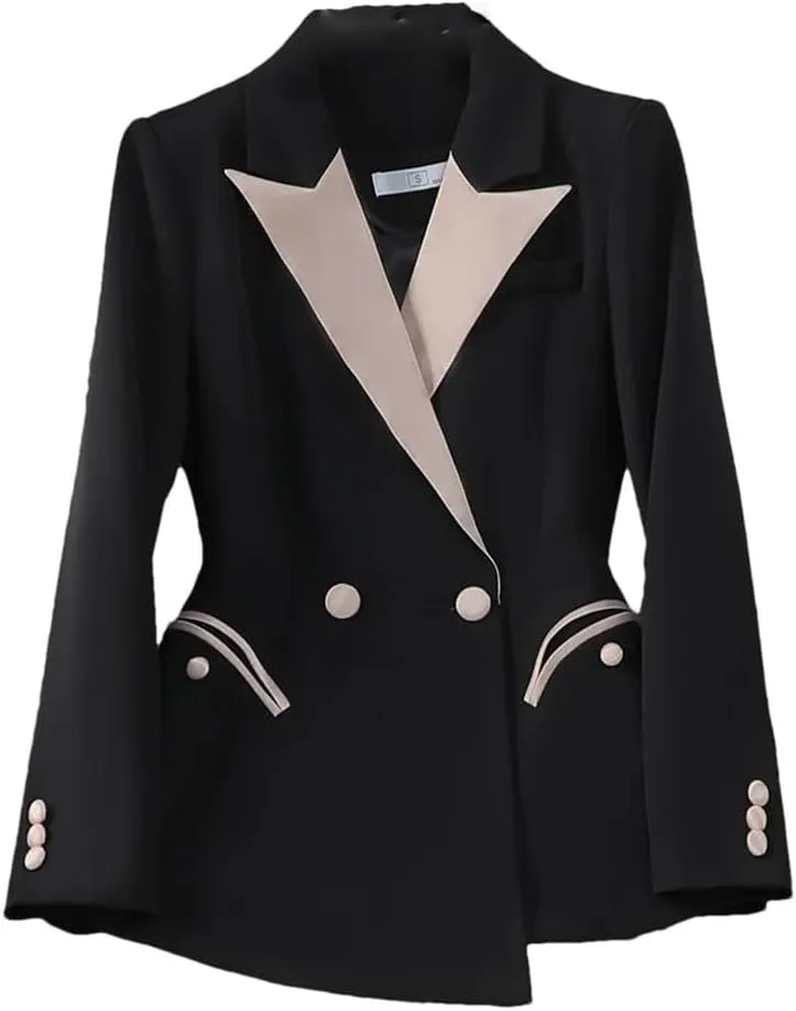 Women Long Sleeve Professional Patchwork Double Breasted Suit Jacket Westernwear Tailored Blazer
