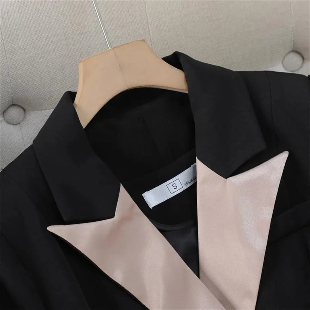 Women Long Sleeve Professional Patchwork Double Breasted Suit Jacket Westernwear Tailored Blazer
