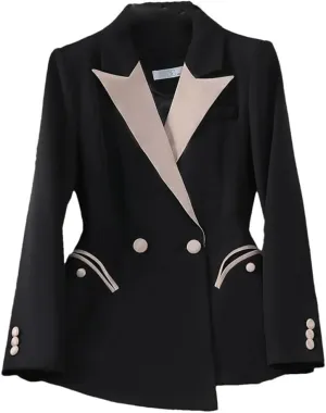 Women Long Sleeve Professional Patchwork Double Breasted Suit Jacket Westernwear Tailored Blazer
