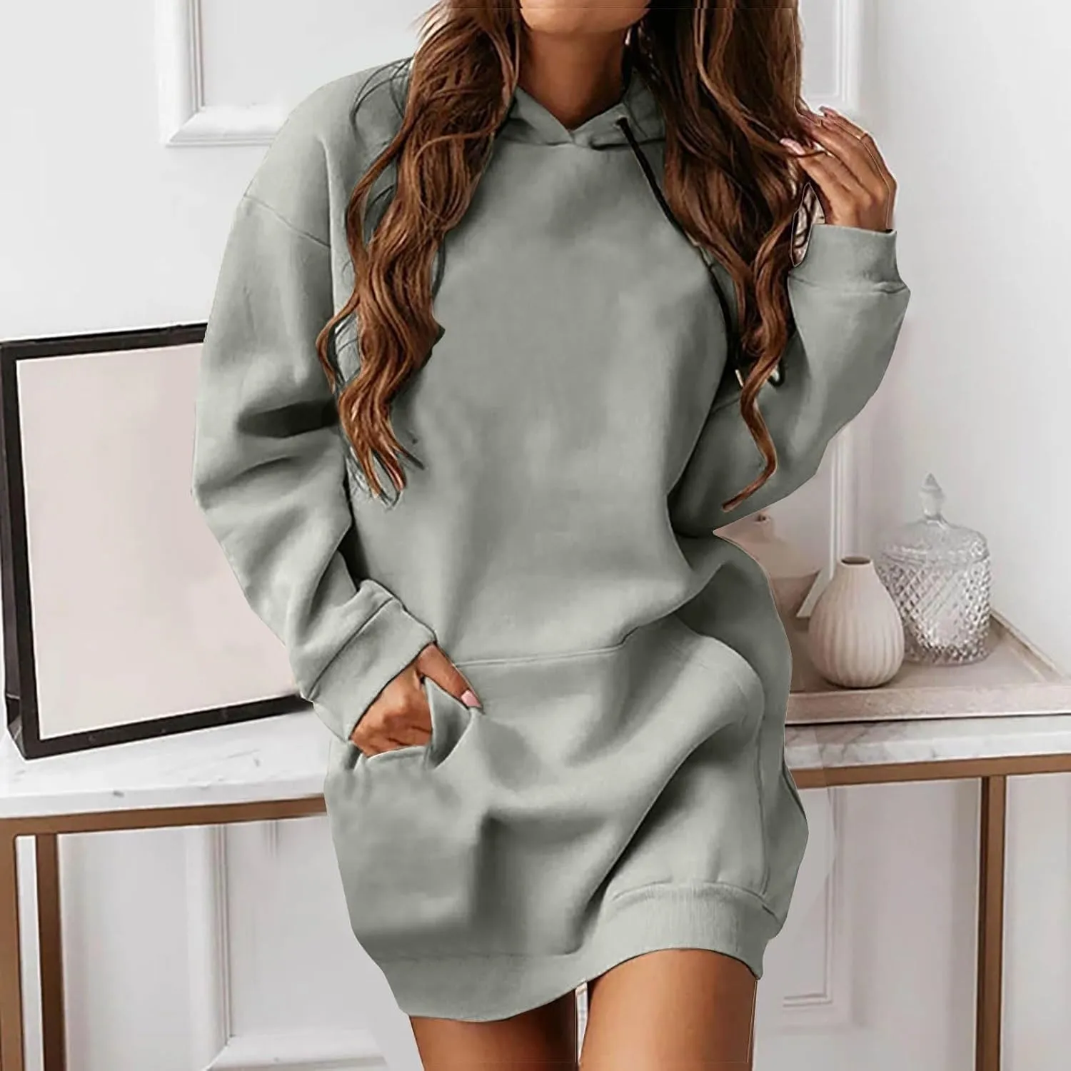 Women Oversized Tunic Hoodie Drawstring Winter Plus Size Sweatshirt Fall Casual Loungewear Pullover Tops with Pockets