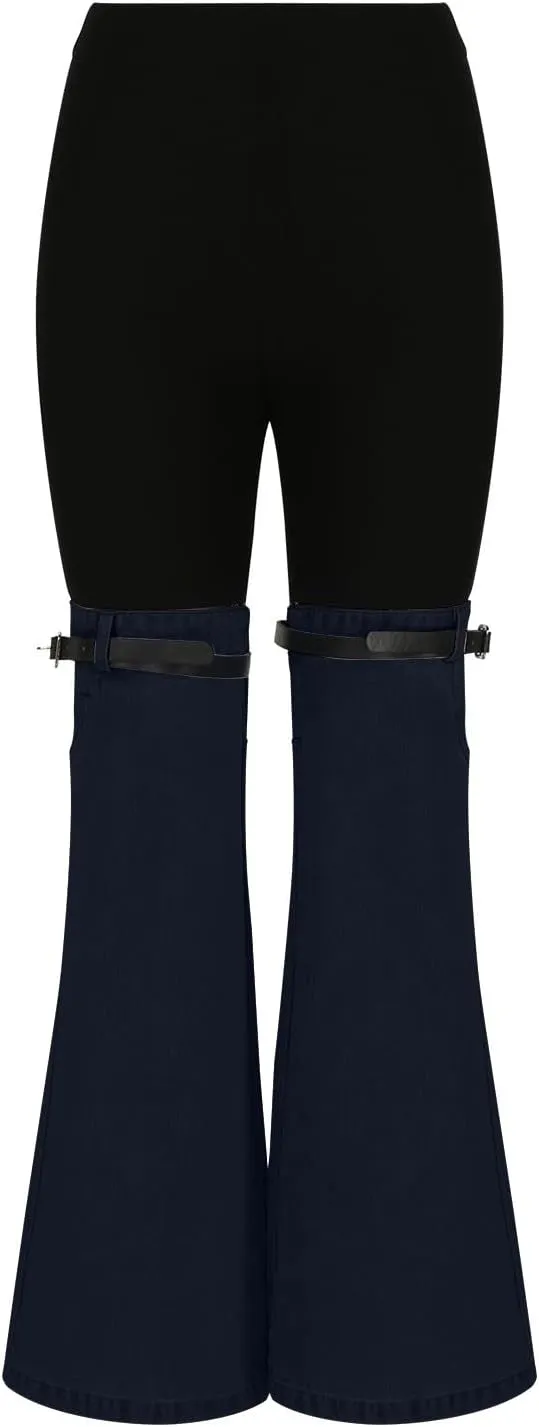 Women Patchwork Flare Jeans Stretch High Waisted Bell Bottom Denim Pants Wide Leg Fashion Y2k Color Block Trousers