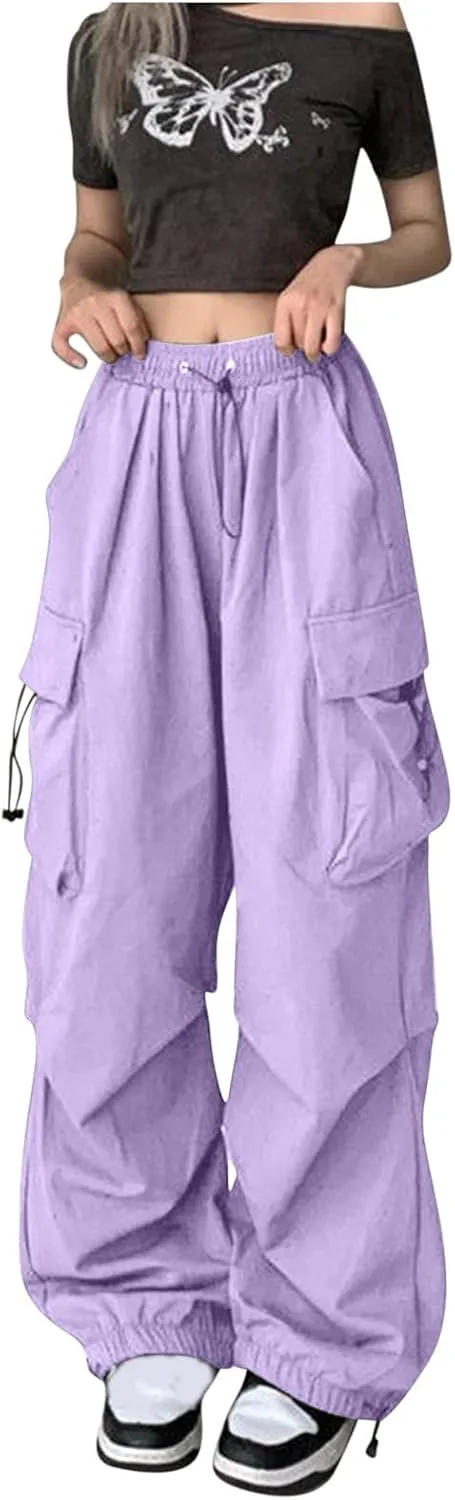 Women Retro Cargo Pants Baggy Y2k Multi Pockets High Waist Loose Straight Leg Joggers Pant Vintage Aesthetic Trousers