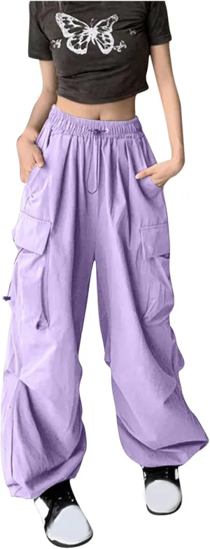Women Retro Cargo Pants Baggy Y2k Multi Pockets High Waist Loose Straight Leg Joggers Pant Vintage Aesthetic Trousers