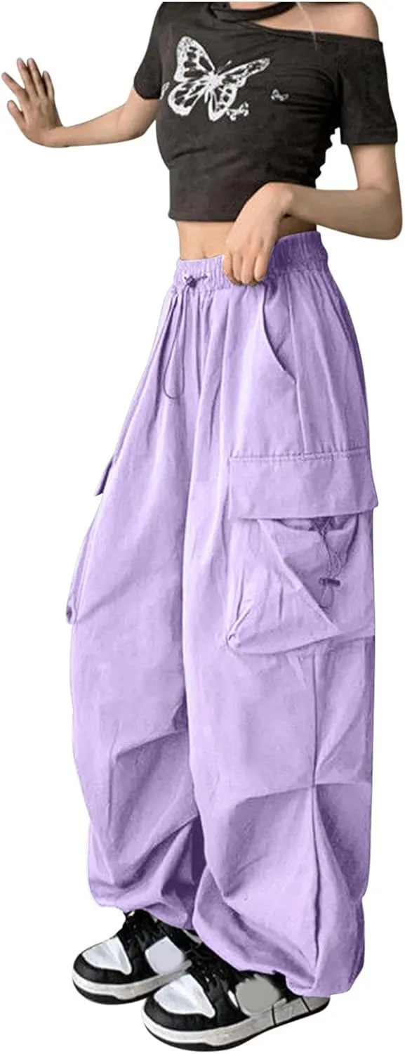 Women Retro Cargo Pants Baggy Y2k Multi Pockets High Waist Loose Straight Leg Joggers Pant Vintage Aesthetic Trousers