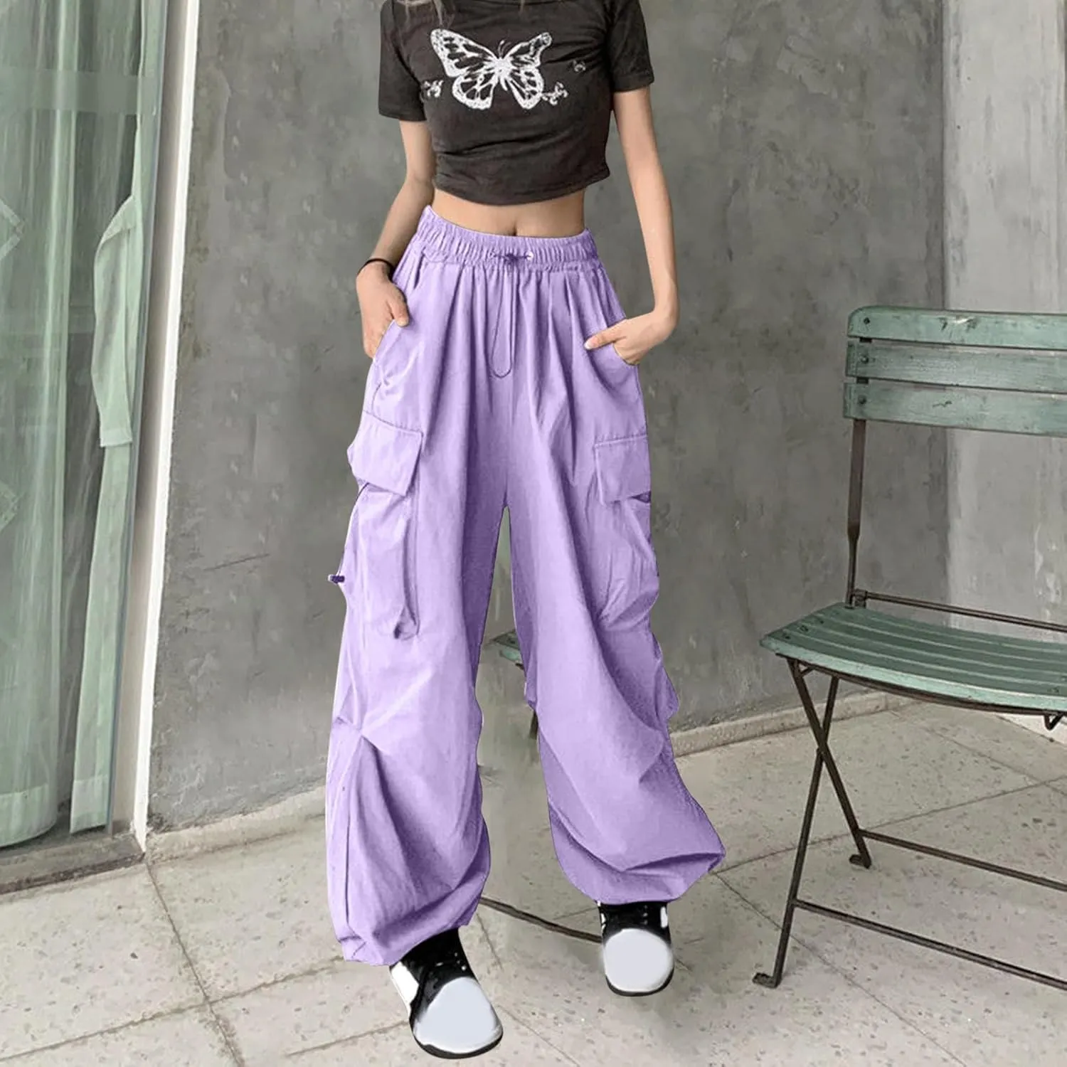 Women Retro Cargo Pants Baggy Y2k Multi Pockets High Waist Loose Straight Leg Joggers Pant Vintage Aesthetic Trousers
