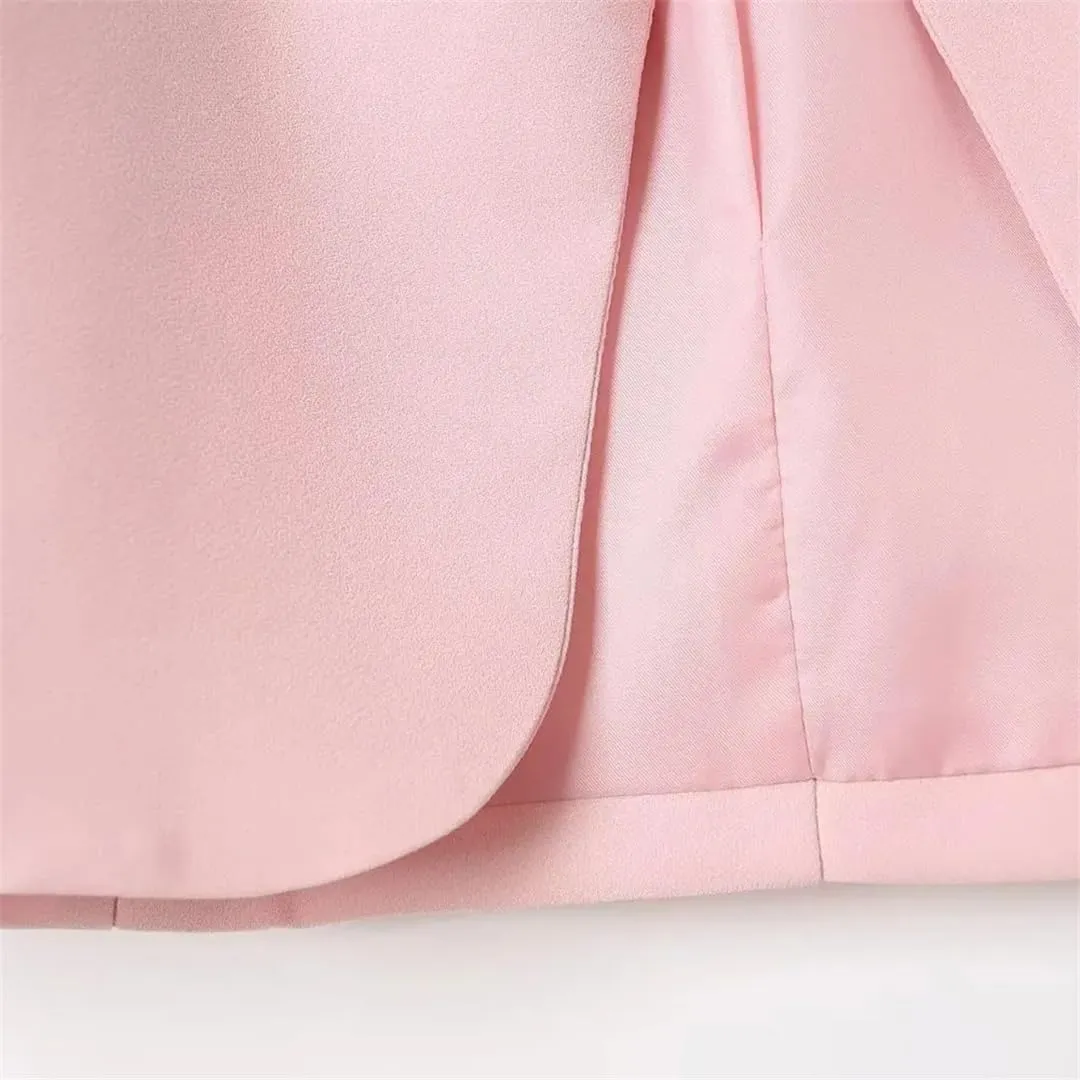 Women Solid Color Office Wear Open Front Blazer Coat Pleated 3/4 Sleeve Flap Pockets Outerwear Tops