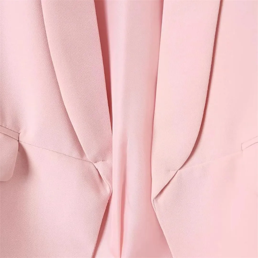 Women Solid Color Office Wear Open Front Blazer Coat Pleated 3/4 Sleeve Flap Pockets Outerwear Tops