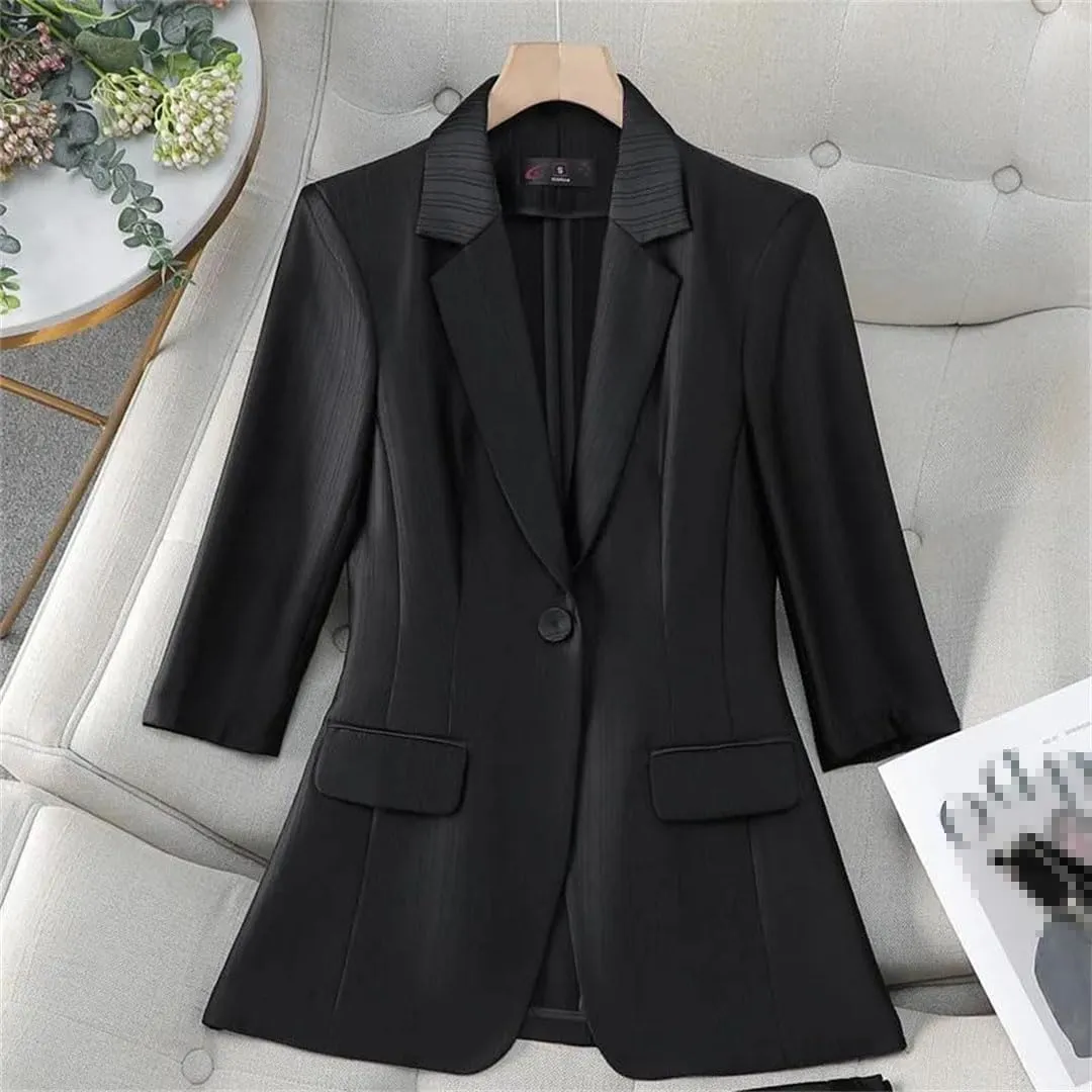 Women Spring Blazer Summer Sunscreen Jacket Office Ladies Thin Cardigan Coat