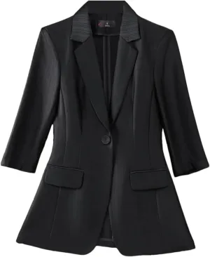 Women Spring Blazer Summer Sunscreen Jacket Office Ladies Thin Cardigan Coat