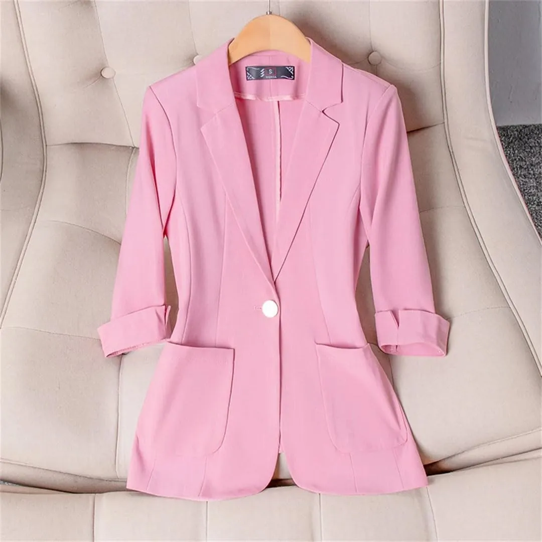 Women Spring Summer Suit Jacket Slim Fit Half Sleeve Professional Blazer Coat