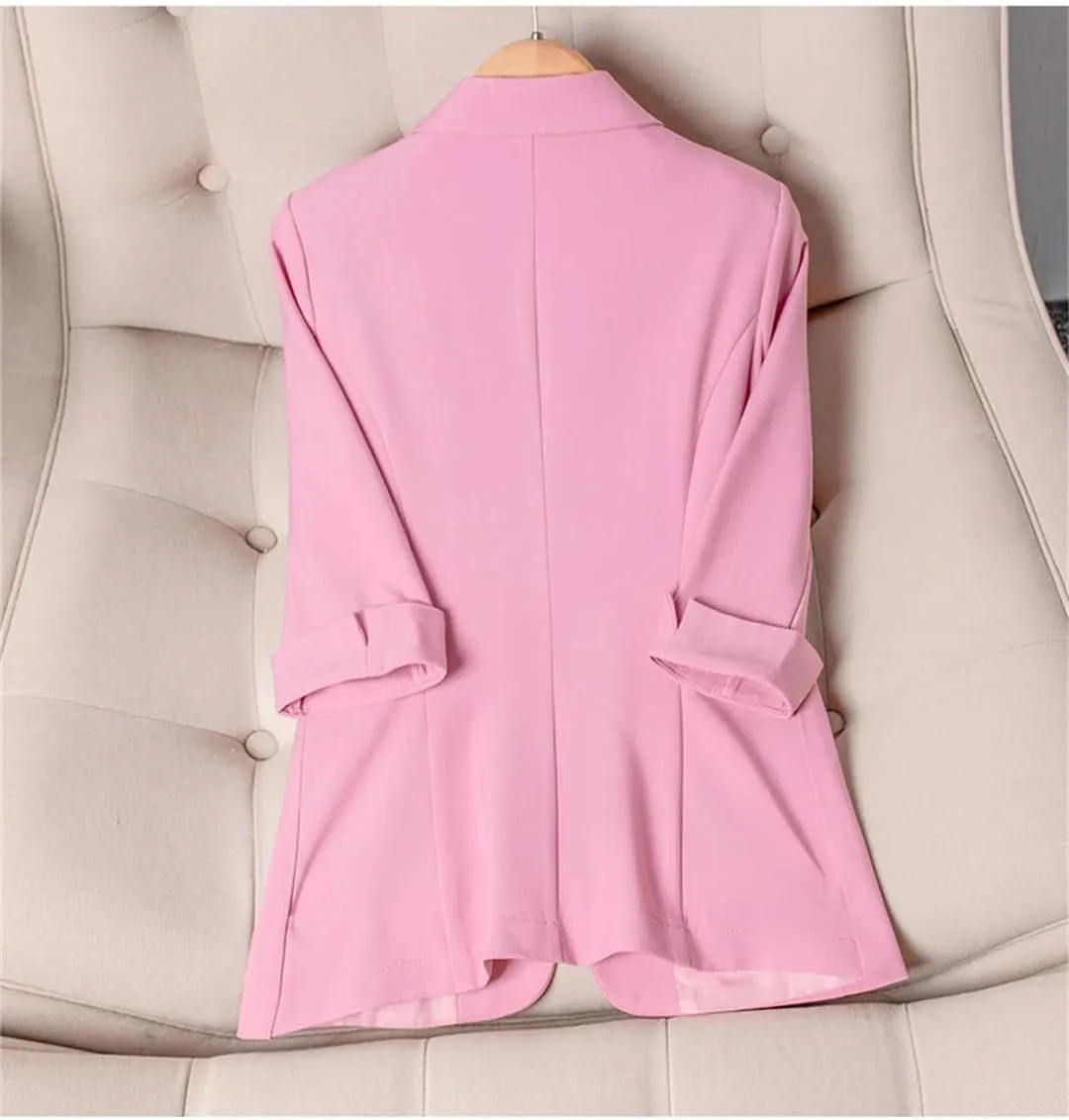 Women Spring Summer Suit Jacket Slim Fit Half Sleeve Professional Blazer Coat