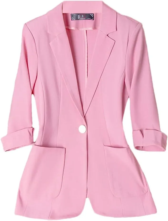 Women Spring Summer Suit Jacket Slim Fit Half Sleeve Professional Blazer Coat