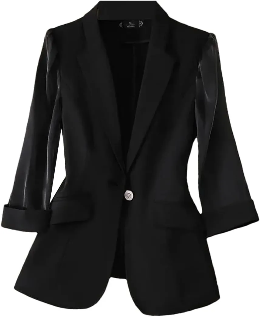 Women Suit Jacket Notched Lapel Business Casual Blazers Elegant Office Ladies Blazer Outerwear