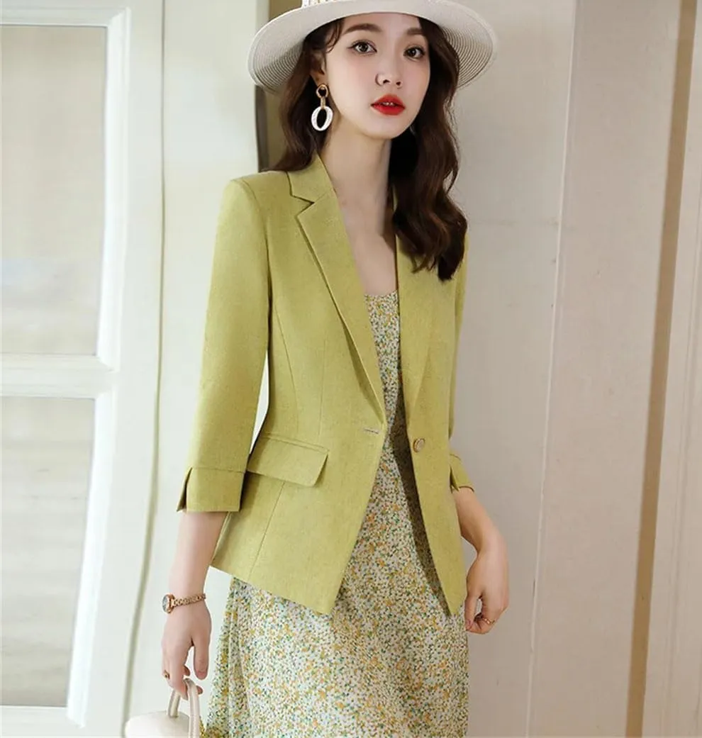 Women Suits Jacket Summer Half Sleeve Office Ladies Casual Short Blazer