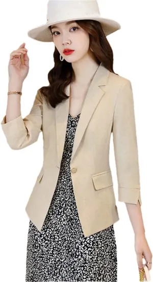 Women Suits Jacket Summer Half Sleeve Office Ladies Casual Short Blazer