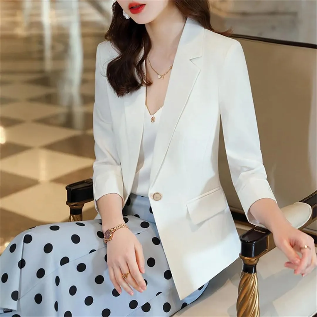 Women Suits Jacket Summer Half Sleeve Office Ladies Casual Short Blazer