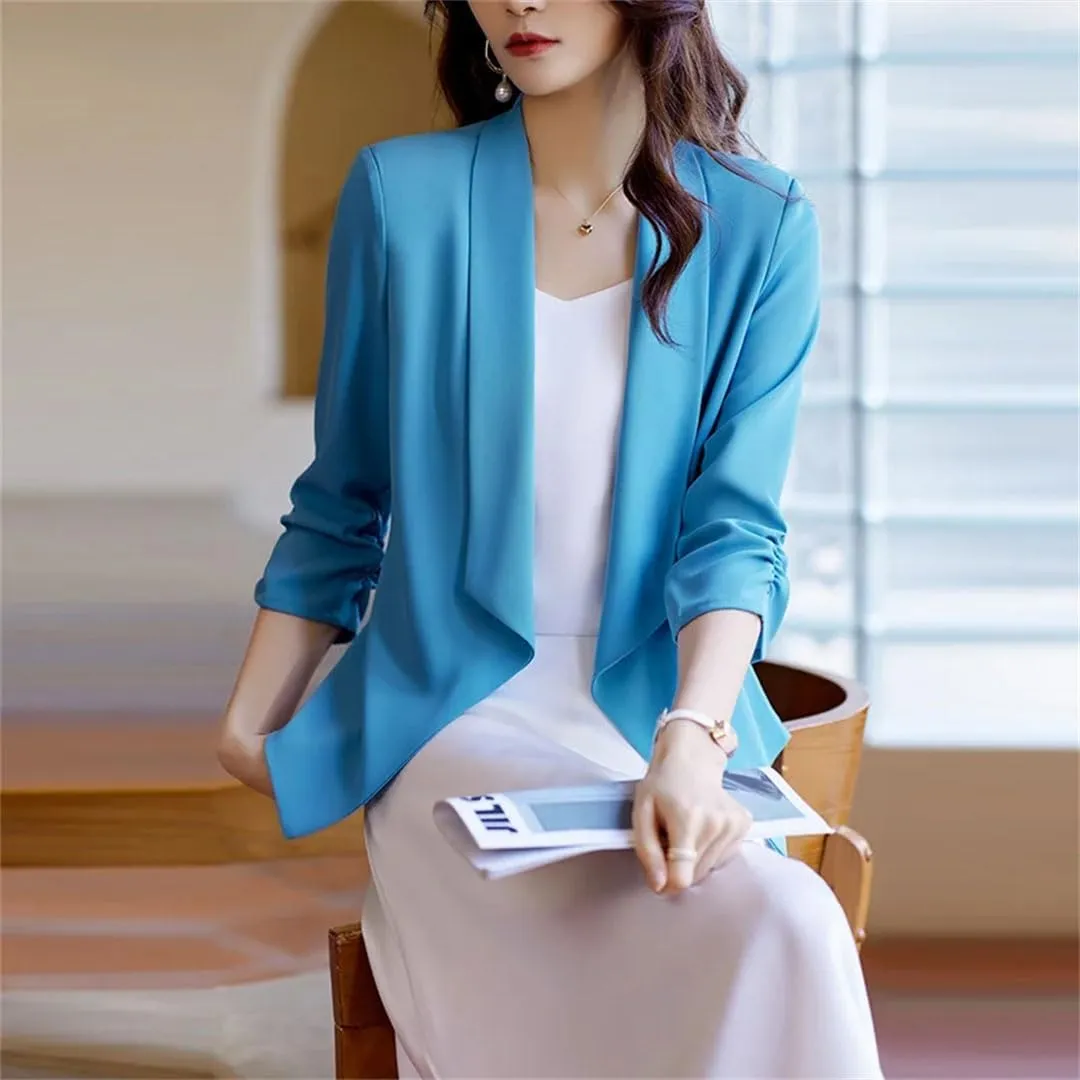 Women Summer 3/4 Sleeve Blazer Jackets Office Ladies Work Outerwear Coat