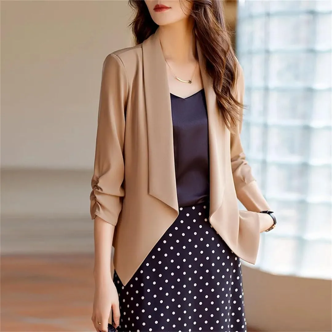 Women Summer 3/4 Sleeve Blazer Jackets Office Ladies Work Outerwear Coat