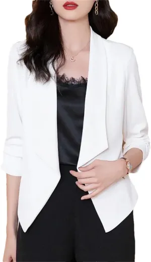 Women Summer 3/4 Sleeve Blazer Jackets Office Ladies Work Outerwear Coat