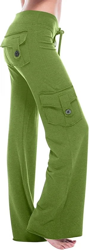 Women Wide Leg Pants High Waist Stretch Flare Leggings Workout Cargo Sweatpants Soft Drawstring Athletic Pants