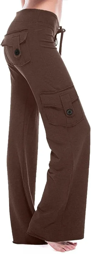 Women Wide Leg Pants High Waist Stretch Flare Leggings Workout Cargo Sweatpants Soft Drawstring Athletic Pants