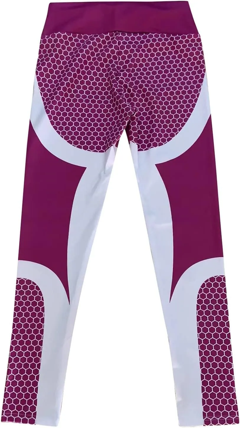 Women Yoga Pants Color Blocking High Waist Tummy Control Workout Running Leggings Gym Seamless Compression Booty Tights